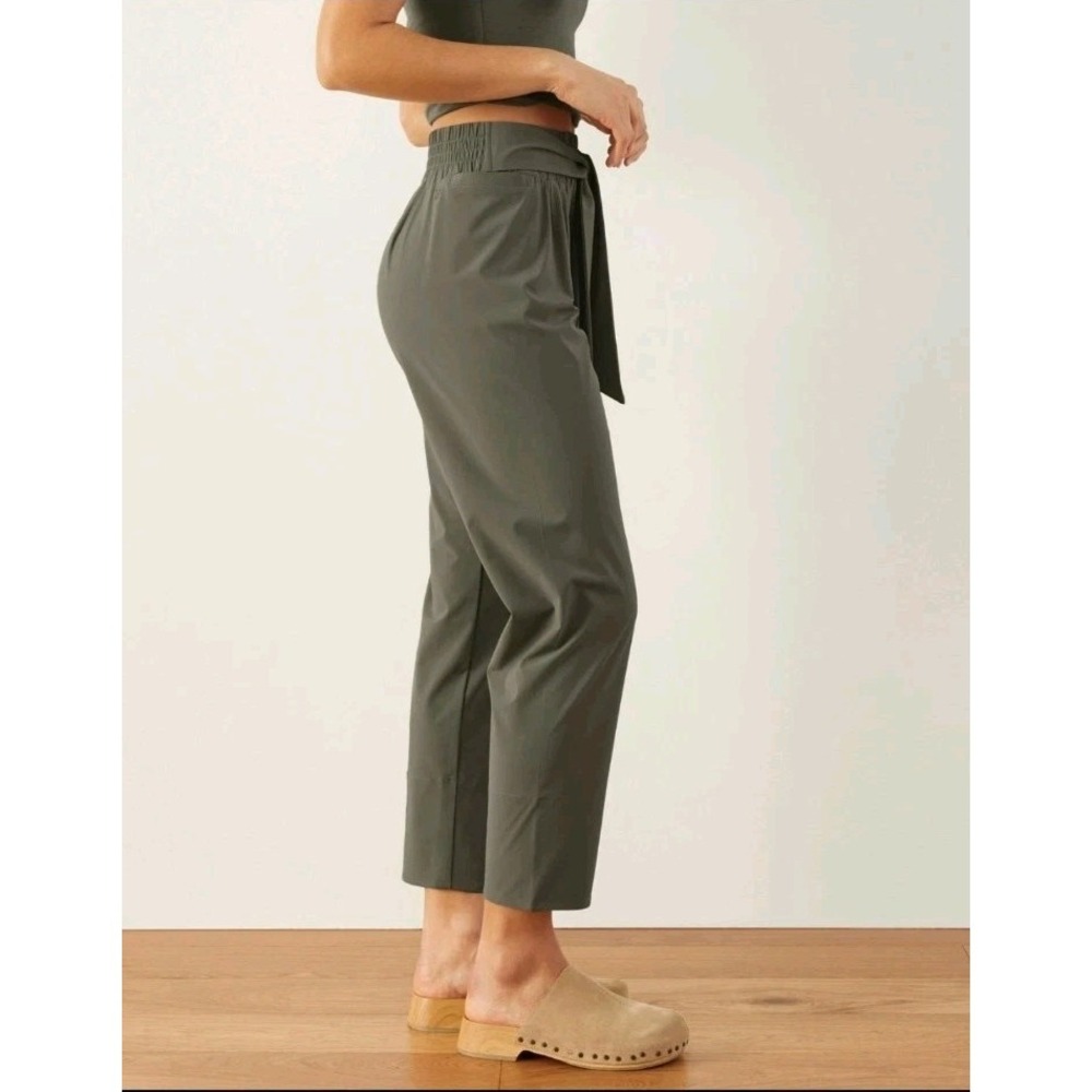 Aday Forest Green Easy Days High Rise Cropped Tie Waist Pants Size Large Belted